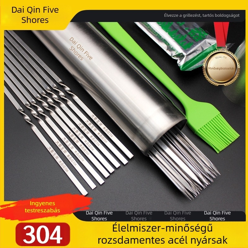 BBQ nyársak, 35 cm, extravastag, lapos kivitel, 304 rozsdamentes acélból, bárány- és csirkeszárnyakhoz