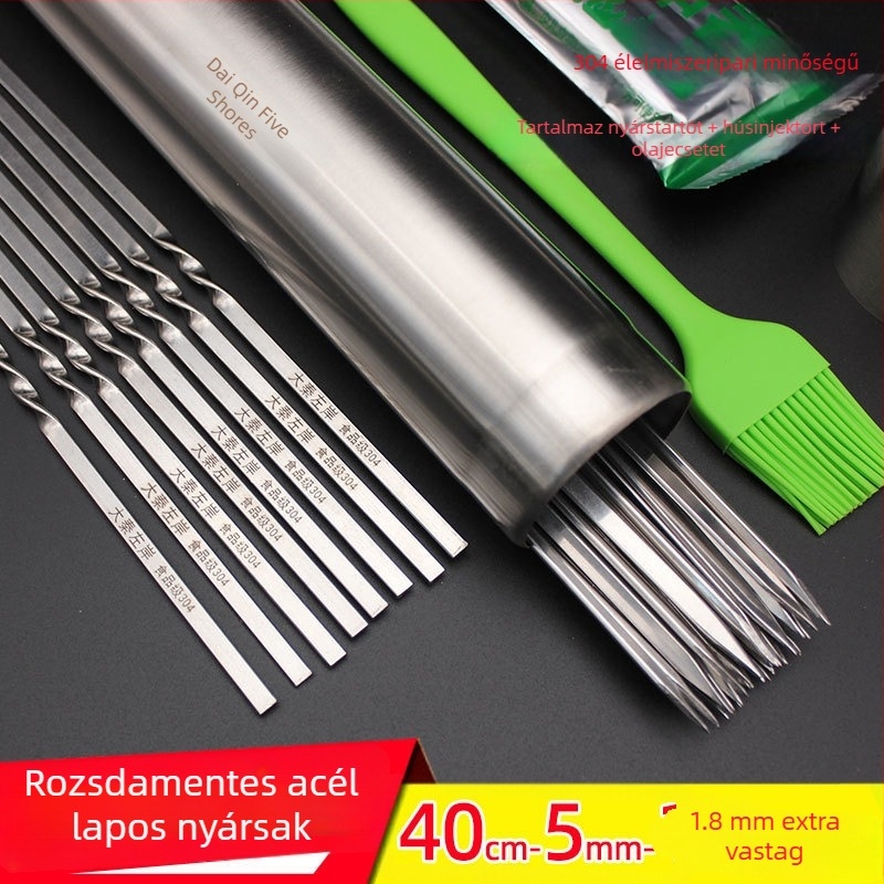 BBQ nyársak, 35 cm, extravastag, lapos kivitel, 304 rozsdamentes acélból, bárány- és csirkeszárnyakhoz