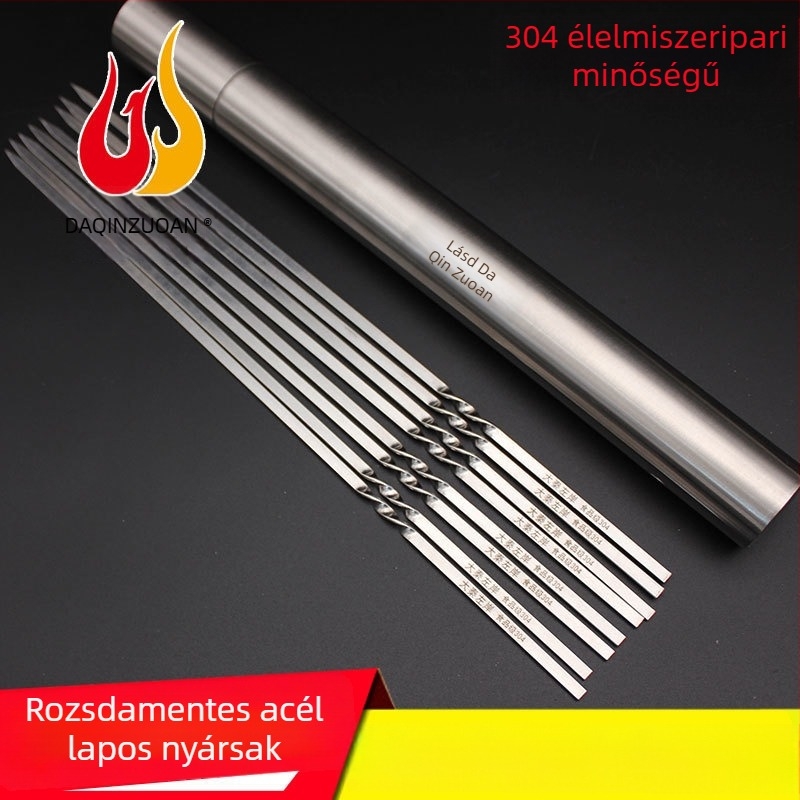 BBQ nyársak, 35 cm, extravastag, lapos kivitel, 304 rozsdamentes acélból, bárány- és csirkeszárnyakhoz