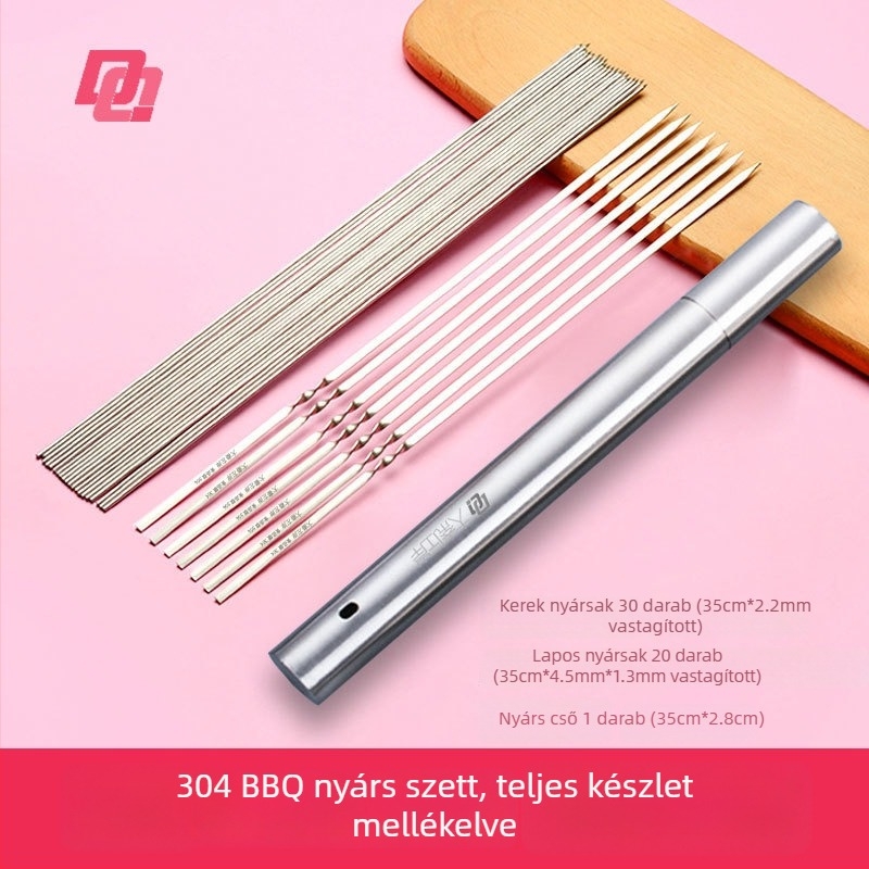 BBQ nyársak, 35 cm, extravastag, lapos kivitel, 304 rozsdamentes acélból, bárány- és csirkeszárnyakhoz