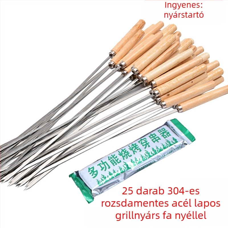 BBQ nyársak, 35 cm, extravastag, lapos kivitel, 304 rozsdamentes acélból, bárány- és csirkeszárnyakhoz