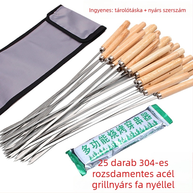 BBQ nyársak, 35 cm, extravastag, lapos kivitel, 304 rozsdamentes acélból, bárány- és csirkeszárnyakhoz