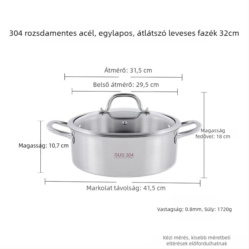 304 rozsdamentes acélból készült vastagfalú edény Yin-Yang mintával és dupla aljzattal, üvegfedél, kereskedelmi felhasználásra