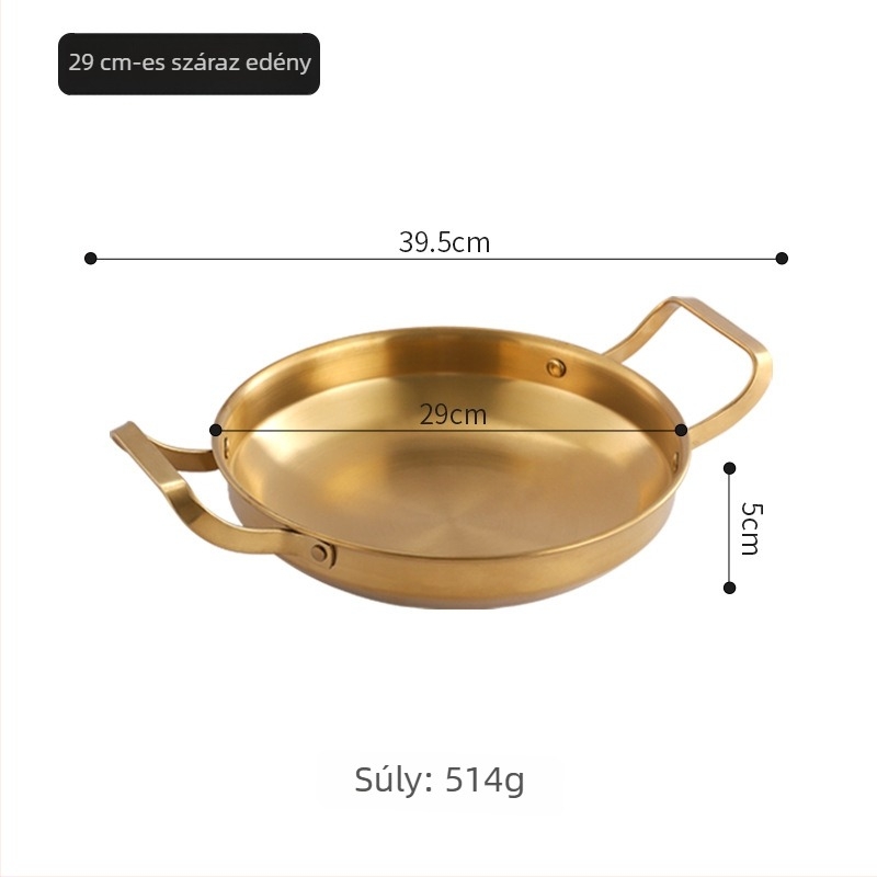 Koreai stílusú rozsdamentes acél száraz fazék tenger gyümölcseihez és hot pot-hoz, arany színű lapos alj, dupla fogantyúval, indukciós főzőlaphoz