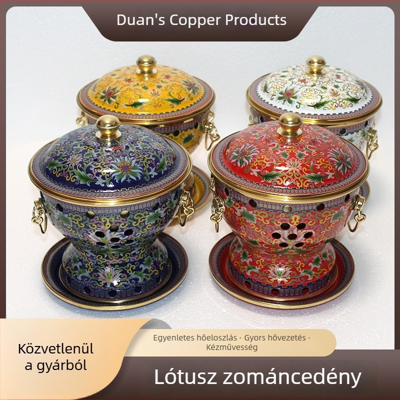 Kézzel készített, cloisonné e-majlú tiszta réz edény, vastag falú, kereskedelmi használatra, egy személyre szóló olajos fazék