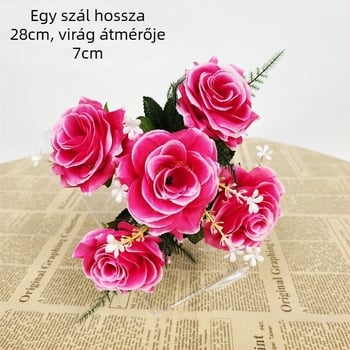 Mesterséges selyemrózsa csokor otthoni dekorációhoz
