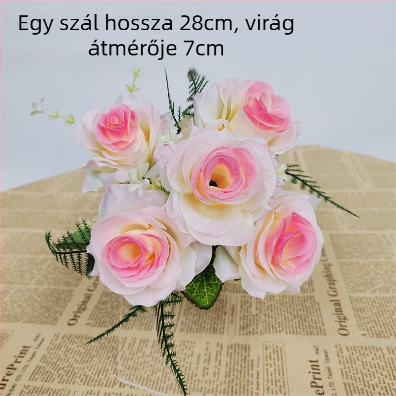 Mesterséges selyemrózsa csokor otthoni dekorációhoz