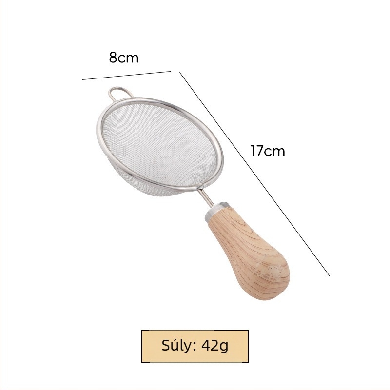 Rozsdamentes acél sütőkészlet fa nyéllel: sajtdaráló spatula, törő, fehérje szeparáló, liszt-szitáló, torta eszközök