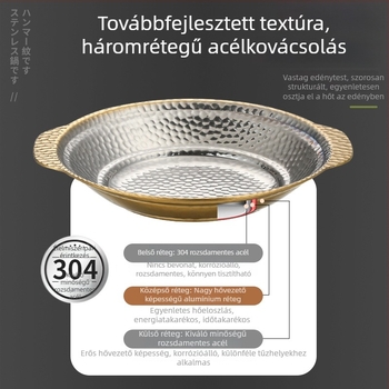 304 rozsdamentes acélból készült, háromrétegű kalapált felületű sekély leveses fazék hot pothoz és csípős ételekhez