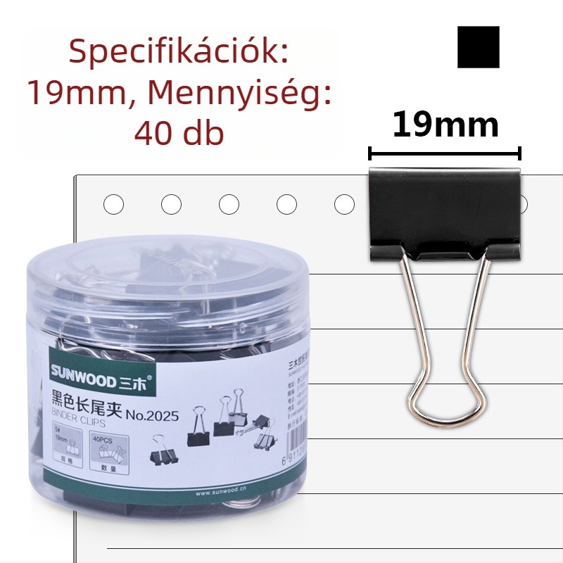 Miki fekete irattartó klipek – kis, közepes és nagy, fém irodai klipsz