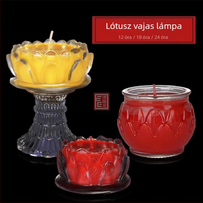 Lotuszvirágos vajlámpa buddhista tiszteletére, üveg templomi lámpa, 24/12/18 órás égési idő