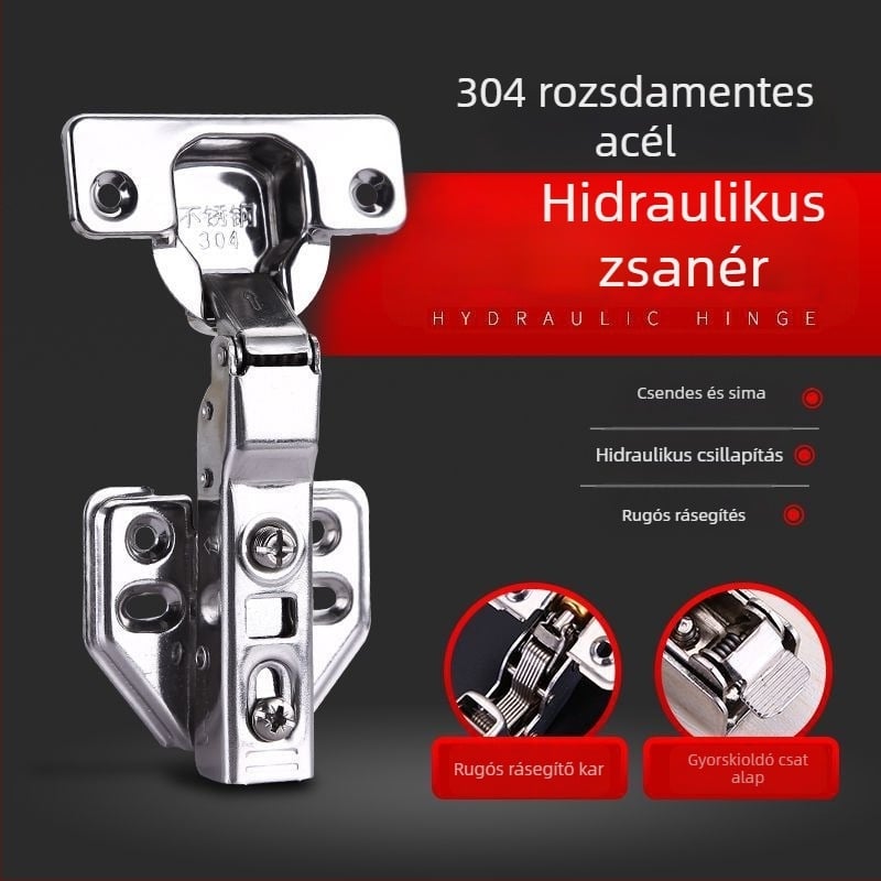 304 rozsdamentes acélból készült hidraulikus csillapítós pánt szekrény- és ruhásszekrény ajtóihoz, rugóval, 2.0 mm vastag cső