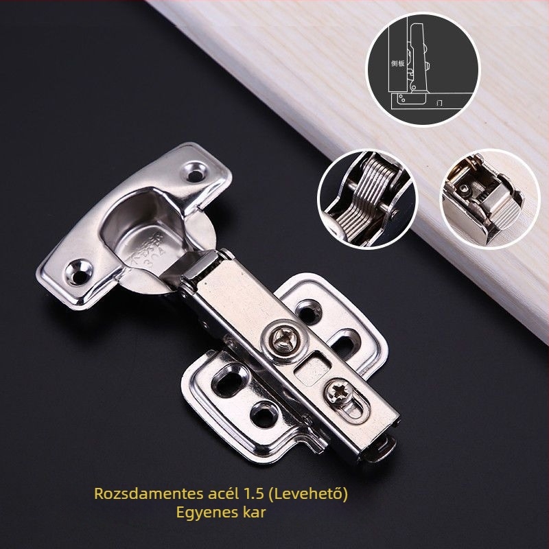 304 rozsdamentes acélból készült hidraulikus csillapítós pánt szekrény- és ruhásszekrény ajtóihoz, rugóval, 2.0 mm vastag cső