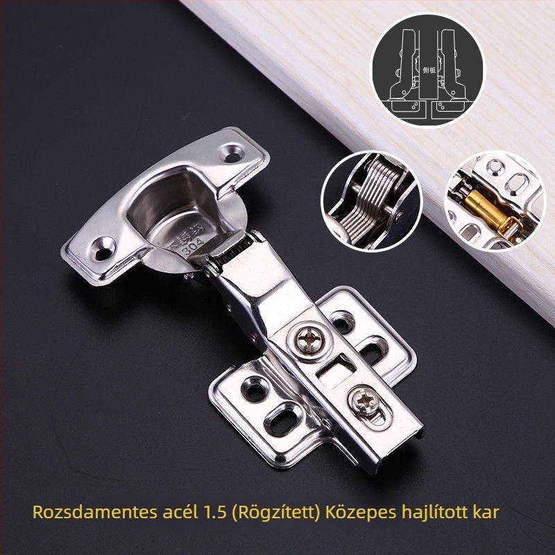 304 rozsdamentes acélból készült hidraulikus csillapítós pánt szekrény- és ruhásszekrény ajtóihoz, rugóval, 2.0 mm vastag cső