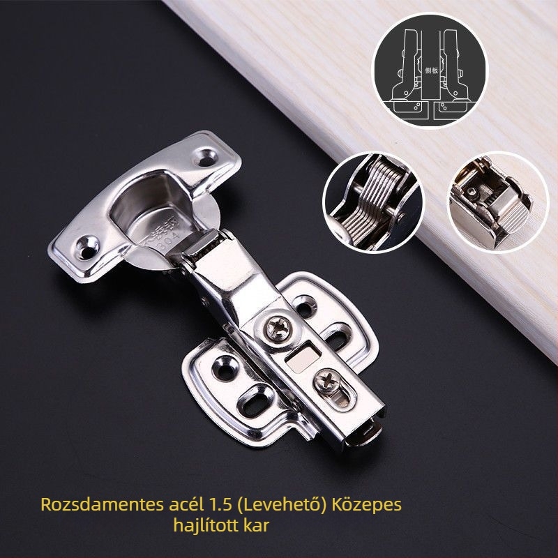 304 rozsdamentes acélból készült hidraulikus csillapítós pánt szekrény- és ruhásszekrény ajtóihoz, rugóval, 2.0 mm vastag cső