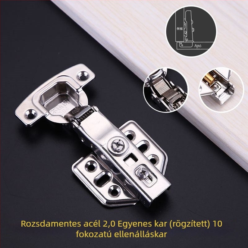 304 rozsdamentes acélból készült hidraulikus csillapítós pánt szekrény- és ruhásszekrény ajtóihoz, rugóval, 2.0 mm vastag cső