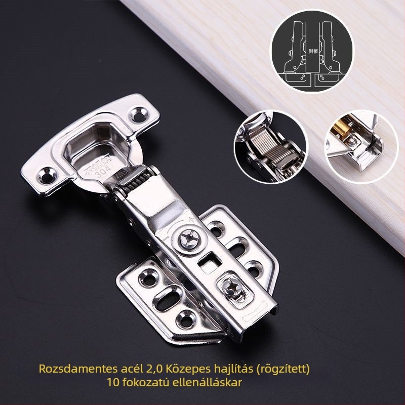 304 rozsdamentes acélból készült hidraulikus csillapítós pánt szekrény- és ruhásszekrény ajtóihoz, rugóval, 2.0 mm vastag cső