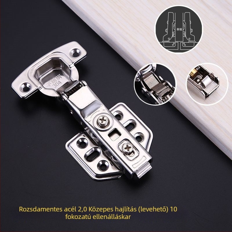304 rozsdamentes acélból készült hidraulikus csillapítós pánt szekrény- és ruhásszekrény ajtóihoz, rugóval, 2.0 mm vastag cső