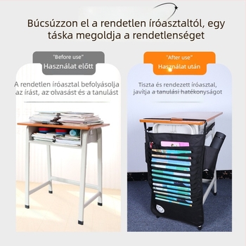 Nagy kapacitású könyvtáska íróasztalhoz, diákoknak, oldalsó könyv tartó állvány