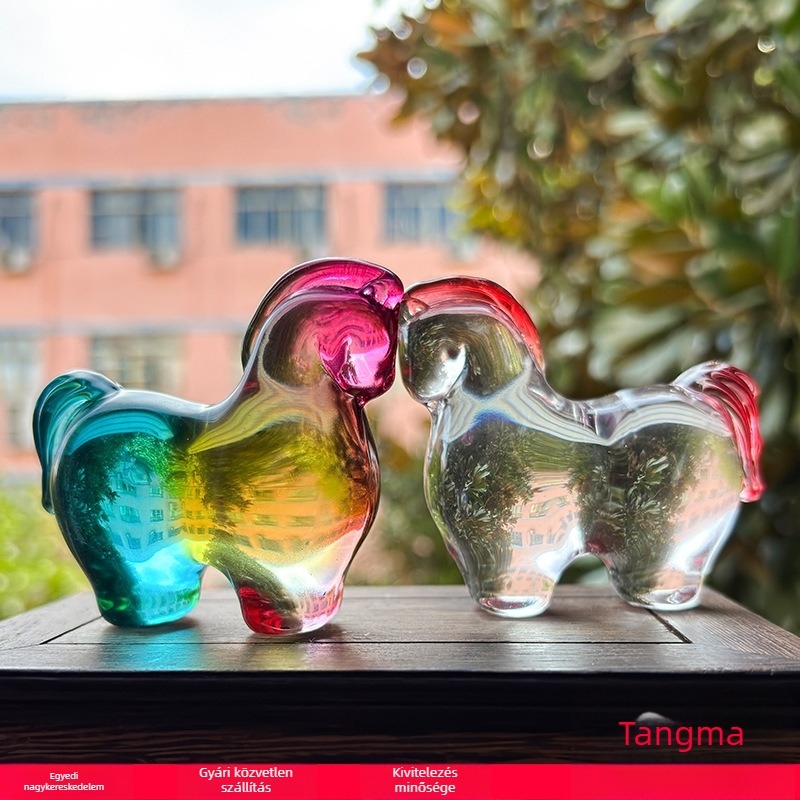 Tang-dinasztia lófigura kínai stílusban, kínai zodiákus ló, citromsárga kristály otthoni dekoráció