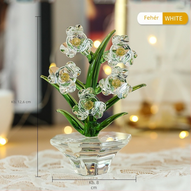 Kristályüveg orchid dekoráció nappaliba és íróasztalra, minimalistikus modern 3D dizájn, több színben