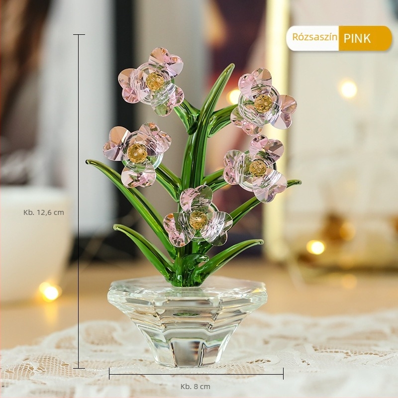 Kristályüveg orchid dekoráció nappaliba és íróasztalra, minimalistikus modern 3D dizájn, több színben