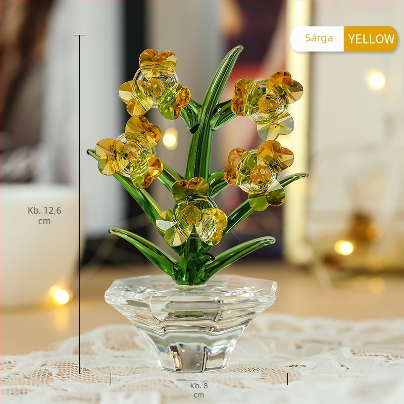 Kristályüveg orchid dekoráció nappaliba és íróasztalra, minimalistikus modern 3D dizájn, több színben