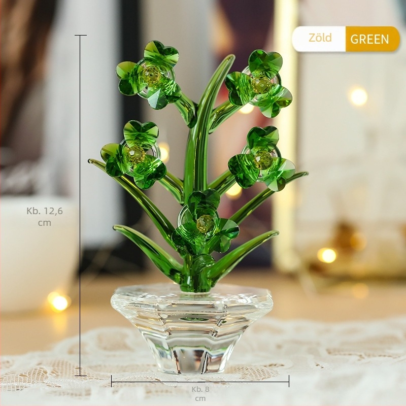 Kristályüveg orchid dekoráció nappaliba és íróasztalra, minimalistikus modern 3D dizájn, több színben