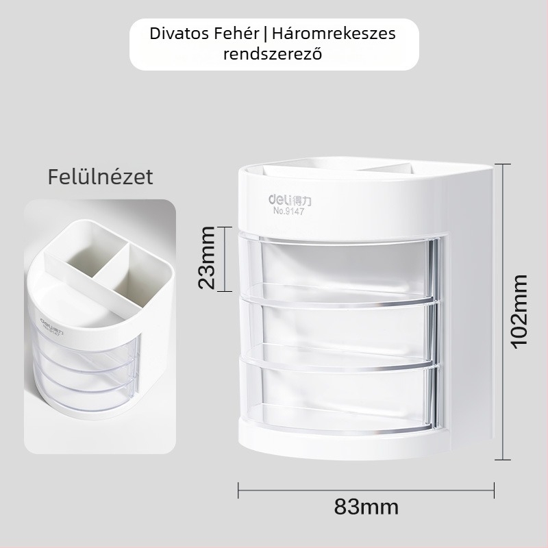 Deli 9147 Átlátszó tolltartó – Irodaasztali rendező háromrétegű papírcsipesz-tárolóval, aranyos és multifunkcionális