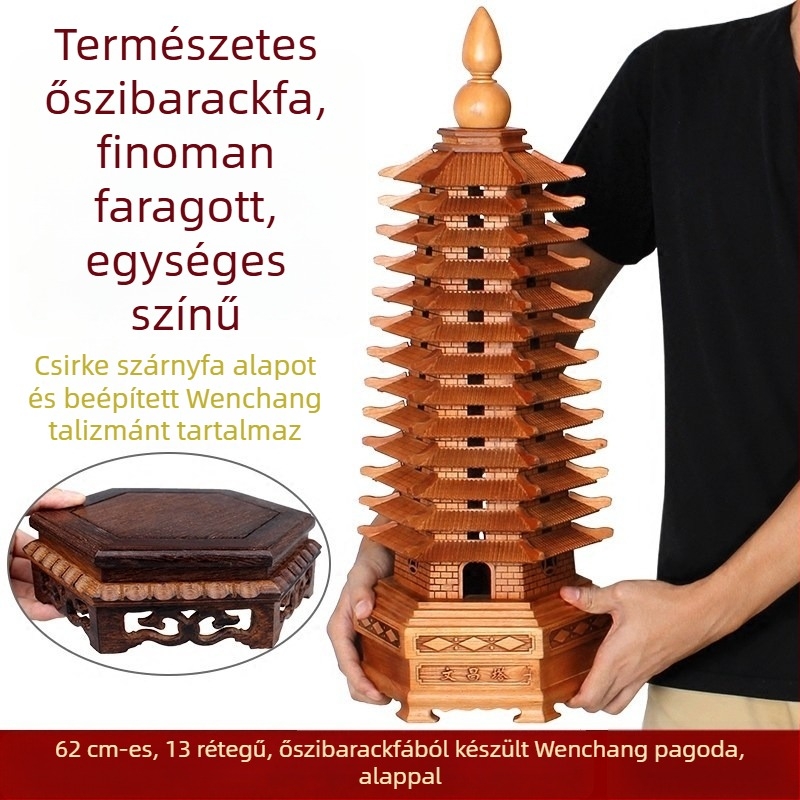 Wenwang Feng Shui őszibarackfából készült kilenc emeletes pagoda, 13-szintű dísz a tanulmányi előrehaladás és a vizsgákon elért siker érdekében