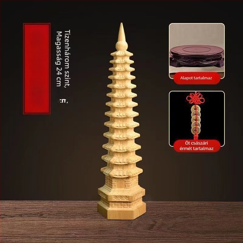 Wenwang Feng Shui őszibarackfából készült kilenc emeletes pagoda, 13-szintű dísz a tanulmányi előrehaladás és a vizsgákon elért siker érdekében