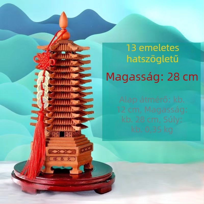 Wenwang Feng Shui őszibarackfából készült kilenc emeletes pagoda, 13-szintű dísz a tanulmányi előrehaladás és a vizsgákon elért siker érdekében