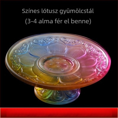 Liuli üveg lótusz és nyolc szerencsés szimbólummal díszített gyümölcstartó