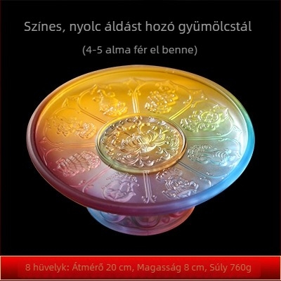 Liuli üveg lótusz és nyolc szerencsés szimbólummal díszített gyümölcstartó