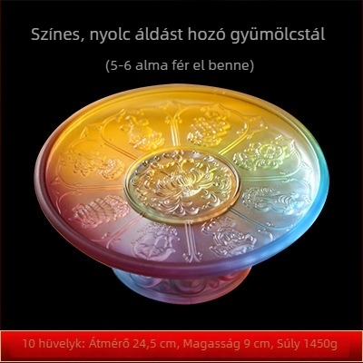 Liuli üveg lótusz és nyolc szerencsés szimbólummal díszített gyümölcstartó