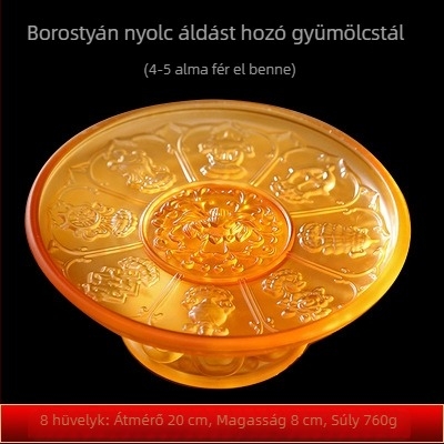 Liuli üveg lótusz és nyolc szerencsés szimbólummal díszített gyümölcstartó