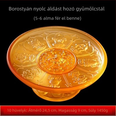 Liuli üveg lótusz és nyolc szerencsés szimbólummal díszített gyümölcstartó