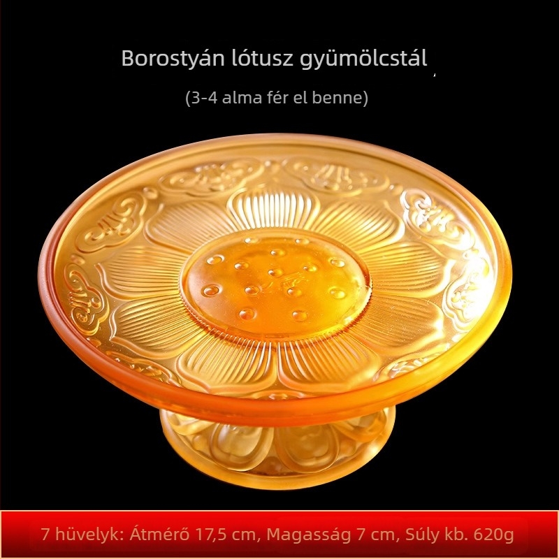 Liuli üveg lótusz és nyolc szerencsés szimbólummal díszített gyümölcstartó