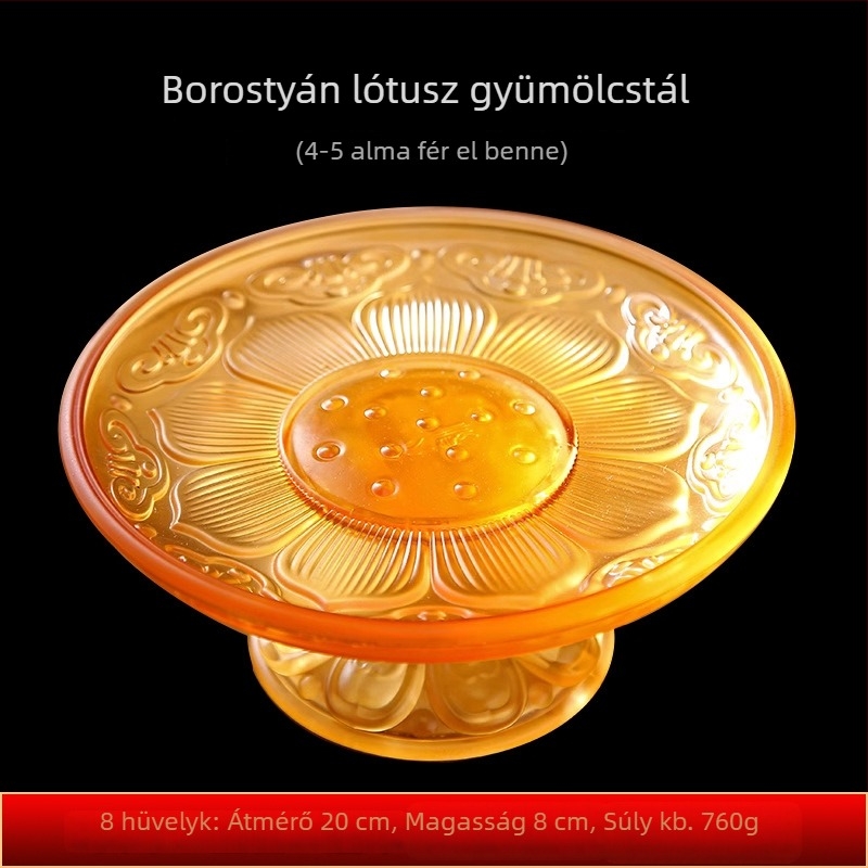 Liuli üveg lótusz és nyolc szerencsés szimbólummal díszített gyümölcstartó