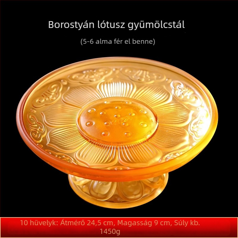 Liuli üveg lótusz és nyolc szerencsés szimbólummal díszített gyümölcstartó