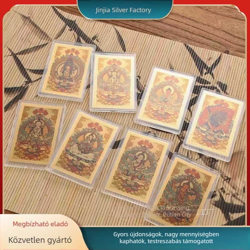 Tiszta arany 999 – nyolc védő istenség Buddha szobor telefonhoz, színes Thangka, aranykártya
