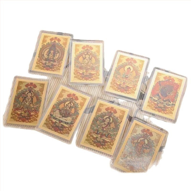 Tiszta arany 999 – nyolc védő istenség Buddha szobor telefonhoz, színes Thangka, aranykártya