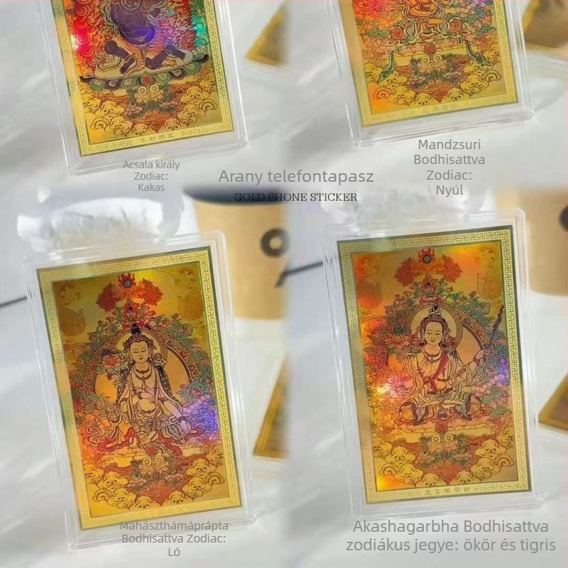 Tiszta arany 999 – nyolc védő istenség Buddha szobor telefonhoz, színes Thangka, aranykártya