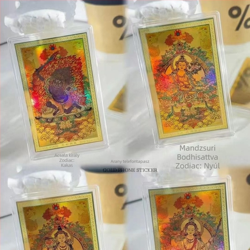Tiszta arany 999 – nyolc védő istenség Buddha szobor telefonhoz, színes Thangka, aranykártya