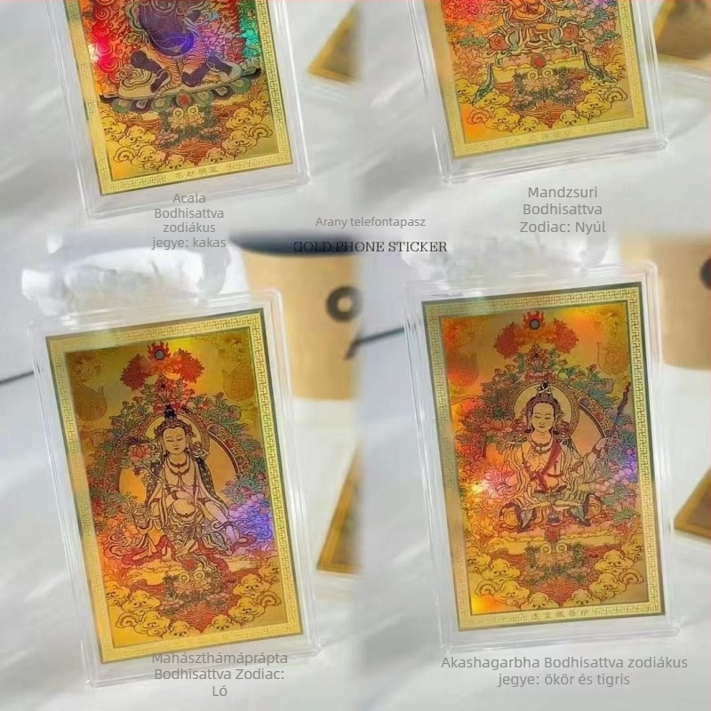 Tiszta arany 999 – nyolc védő istenség Buddha szobor telefonhoz, színes Thangka, aranykártya