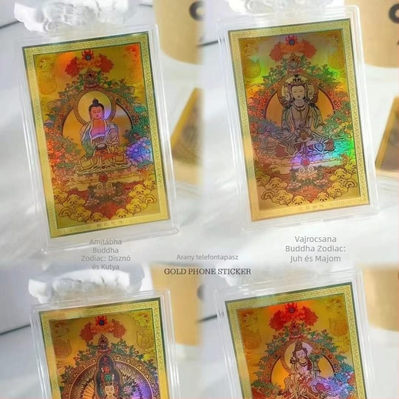 Tiszta arany 999 – nyolc védő istenség Buddha szobor telefonhoz, színes Thangka, aranykártya