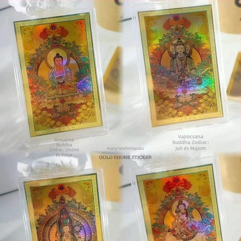Tiszta arany 999 – nyolc védő istenség Buddha szobor telefonhoz, színes Thangka, aranykártya