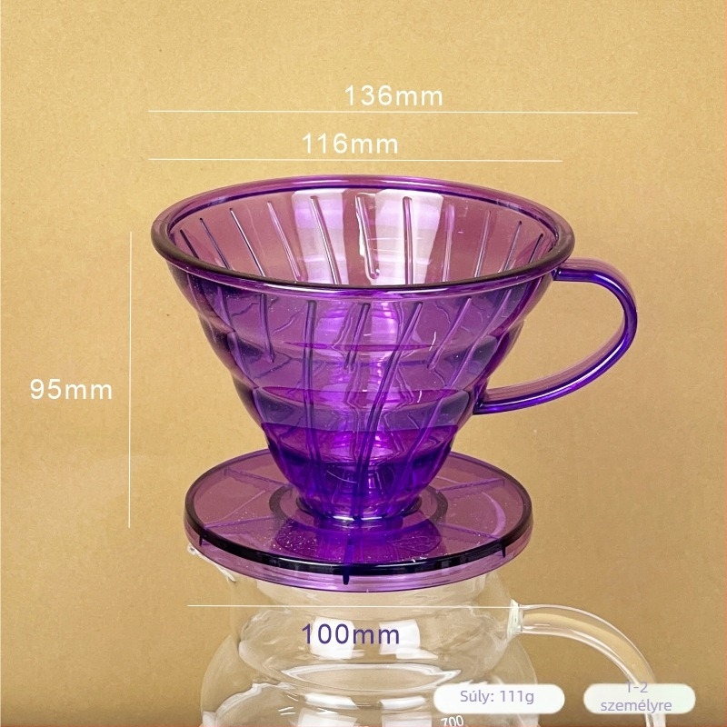 Nagy kúpos kézi kávéfilter, átlátszó V60 szűrő, kis méret, menetes csepegtető kávész filtering