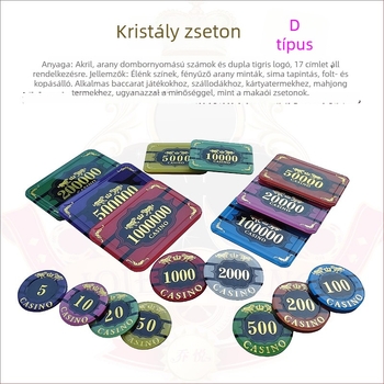 D kiadás kristály chippek, aranyozott akril tokenek Mahjonghoz és a Macao sakk-kártya klubhoz