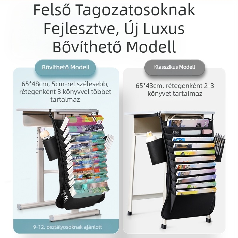 Iskolai asztalra akasztható könyvtáska – rendező és könyvállvány tanulóknak